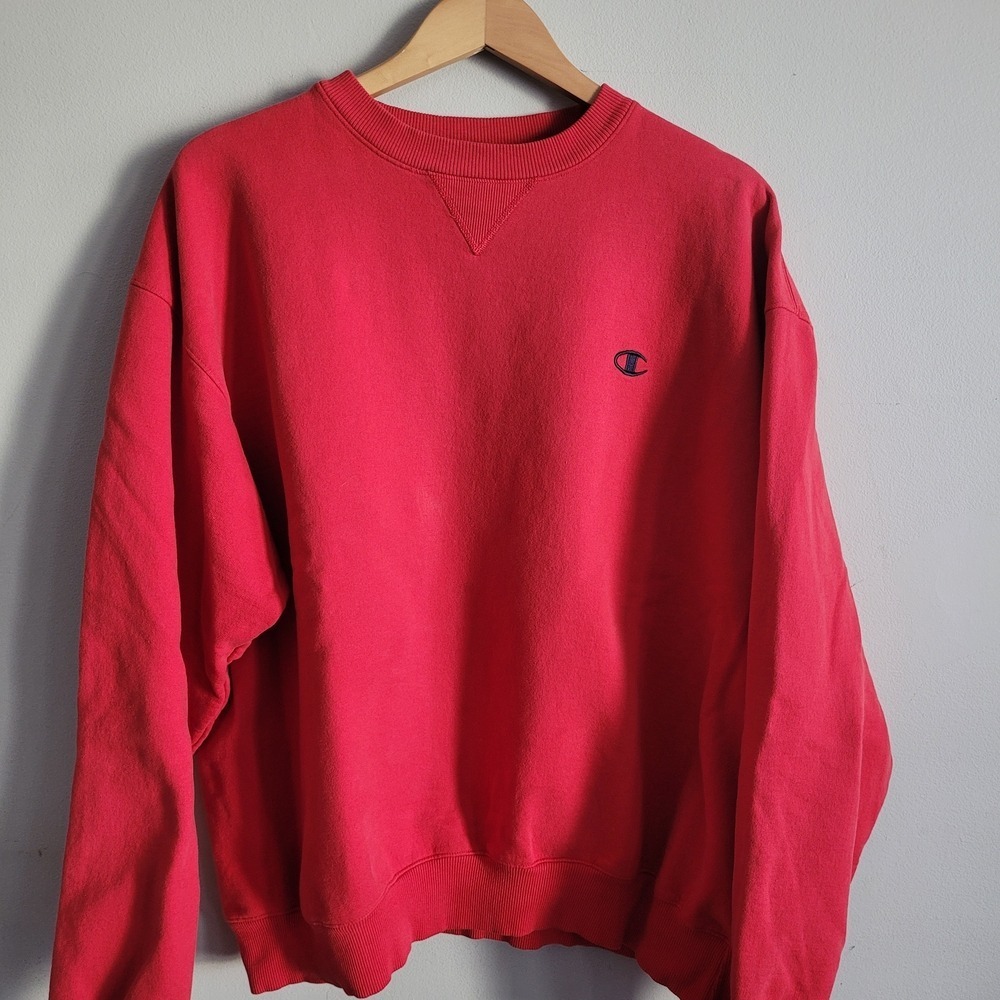 Vintage Small c Champion Men's Vibrant Red Crewneck Sweater